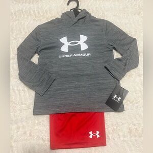 NWT Under Armour Kids Gray Mesh Hoodie & Red Shorts Set | Size 4